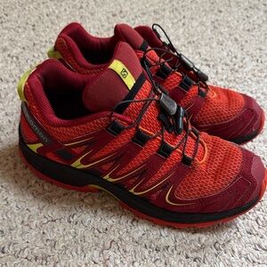 Salomon Boys’ Red and Yellow Trail Running Shoes, size 6